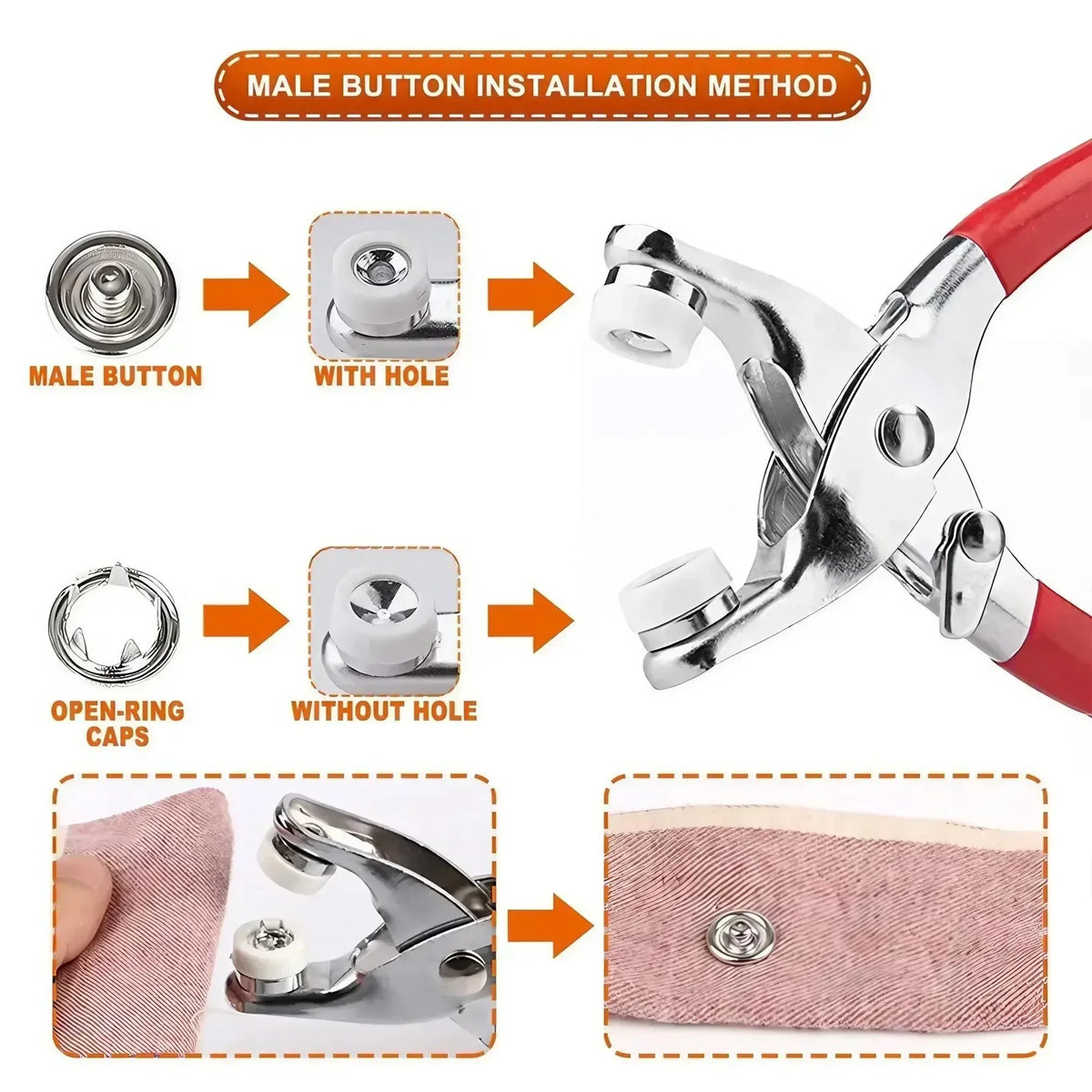 1Set 201Pcs Hand Pressed Five Claw Button Install Tool with Metal Snap Fasteners