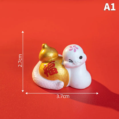 2025 Year Of The Snake Ornament Cartoon Lucky Snake Figurine Micro Landscape Car Interior Home Desktop Decoration