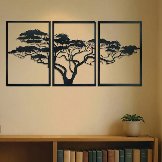 Premium 3-Piece Tree of Life Metal Wall Art Set - Elegant Black Bohemian Wall Decor for Living Room, Bedroom, Office, Bathroom