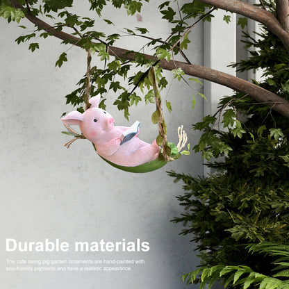 Decorative Piggy Shape Statue Waterproof Pig Swing Sculpture Ornament Lovely Pig Landscape for Outdoor Balcony Patio Tree Decor