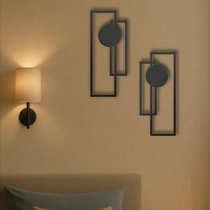 Sleek Metal Wall Sculpture - Geometric Rectangles & Solid Circle Designs, Modern Home Decor for Bedroom Living Room Bathroom