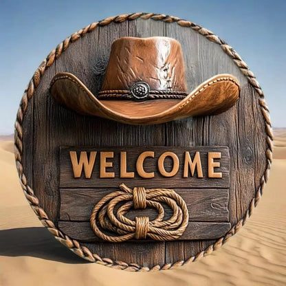 Western "Welcome" Decor with Cowboy Elements – Distressed Wood/Metal | Perfect Home Wall Art