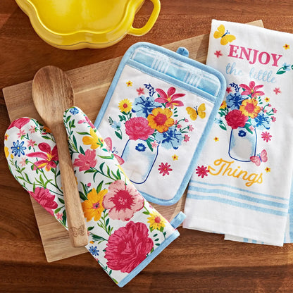 The Pioneer Woman Flowering Frontier Kitchen Towel, Oven Mitt & Pot Holder Set, Multicolor, 3 Pieces