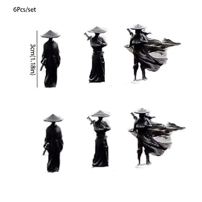 6Pcs/set Mini Chinese Swordsman Figure Exquisite Ancient Car Statue Ornament Cartoon Swordsman Miniatures Interior Decor