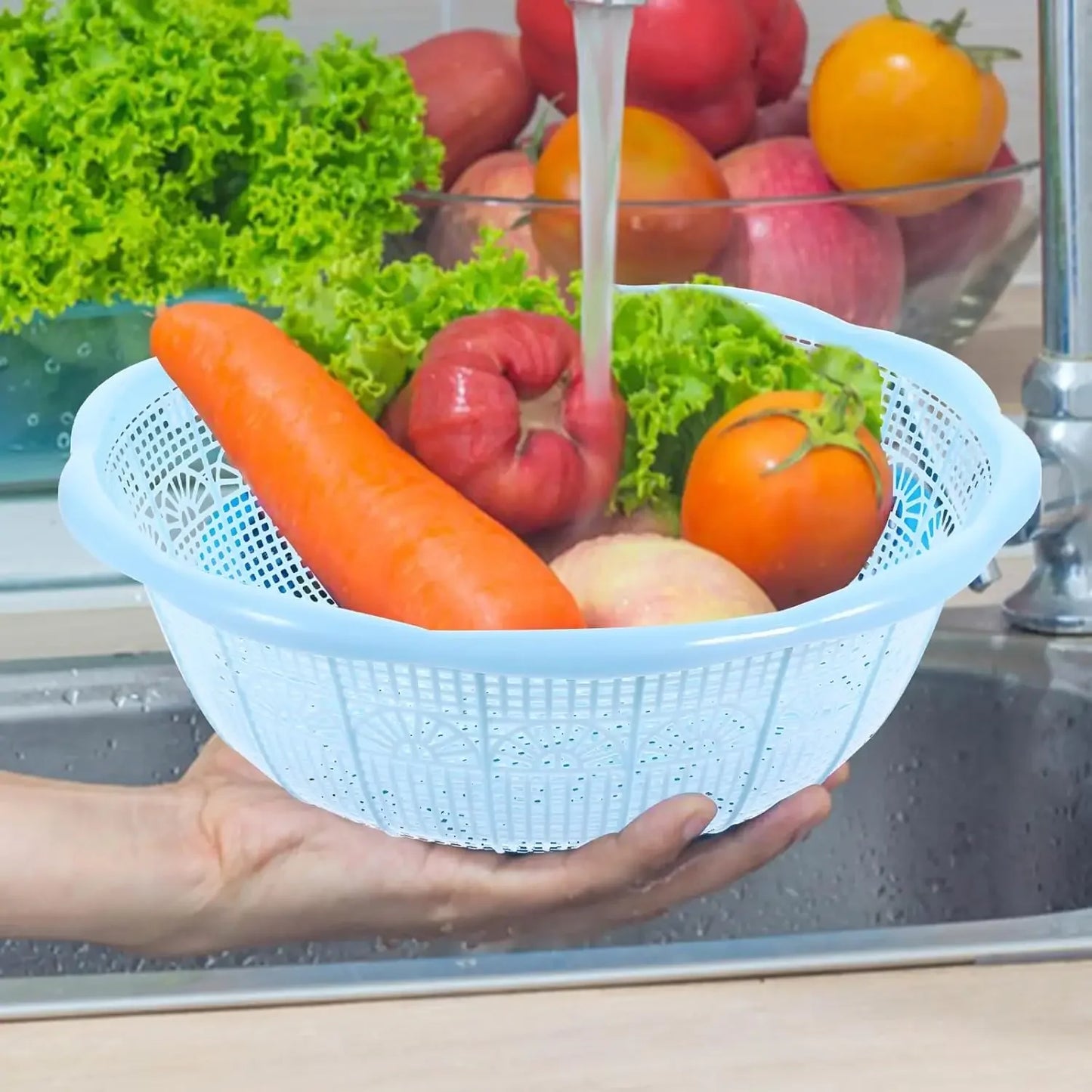 4pcs Fruit Vegetable Washing Baskets Stackable Plastic Strainer Basket Kitchen Tools for Rice Pasta and Other Food Send At Rand