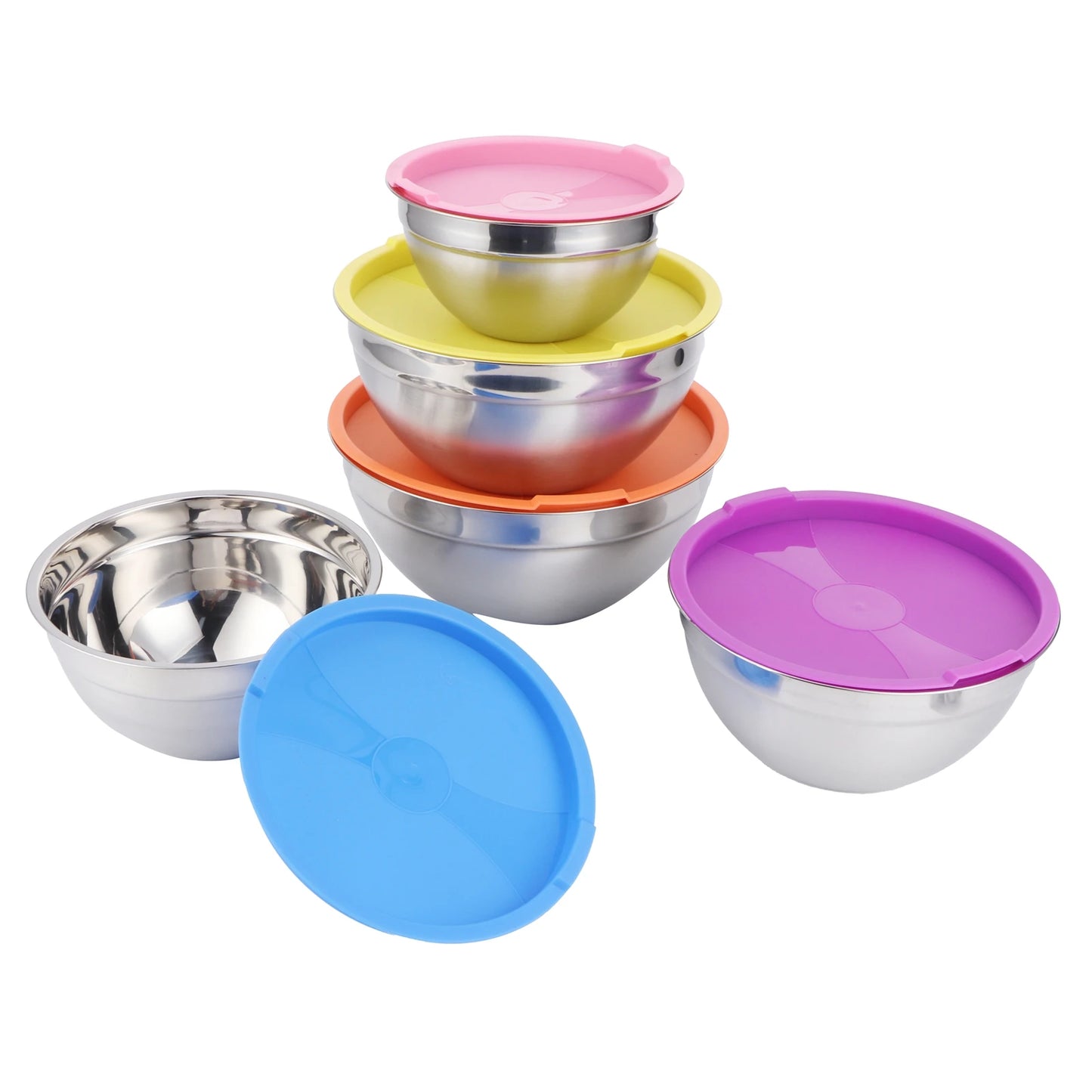 5pcs/set Stainless Steel Mixing Bowl Food Storage Preservation Box with Lids Cookware for Home Kitchen