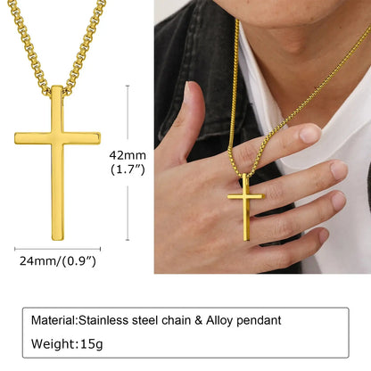 Stainless Steel Cross Necklace Pendant Collar with Stainless Steel Box Chain