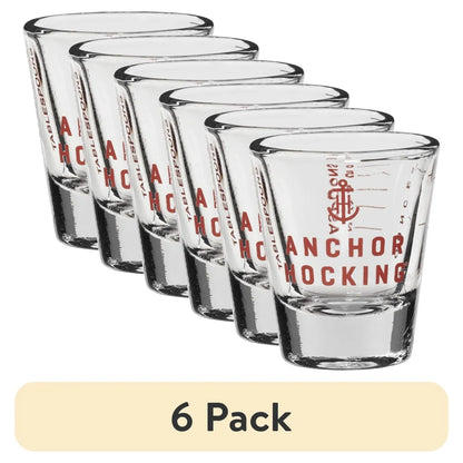 6 Pack 1 Ounce Glass Measuring Shot Glass Durable Kitchen Cup with Red Markings Dishwasher Safe Liquor Syrups Honey Oils