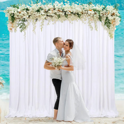50ft×10ft Wrinkle Free White Backdrop Curtain for Wedding Party, 10 Panels 5×10ft Thick Silky Polyester Photo Backdrop Drapes Cu