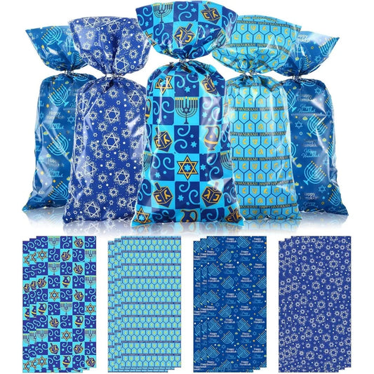 100 pieces hanukkah cellophane treat bags chanukah gift bags blue jewish holiday theme candy present supplies plastic clear goo