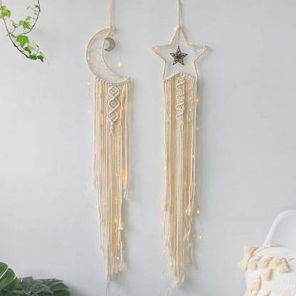 Nordic Bamboo Ring Cotton Thread Woven Tapestry Bohemian Wall Hanging Pendant Bedroom Living Room Decor