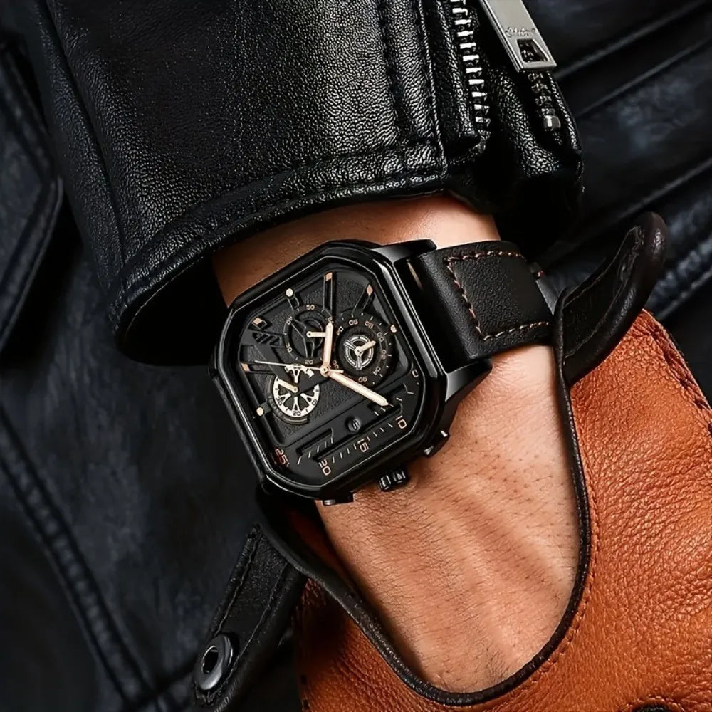 Men's Quartz Watch Square Black Dial