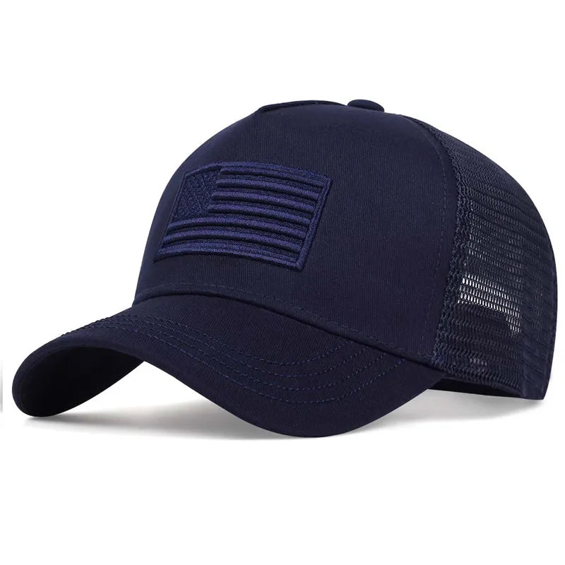 American Flag Embroidery Baseball Net Caps Adjustable