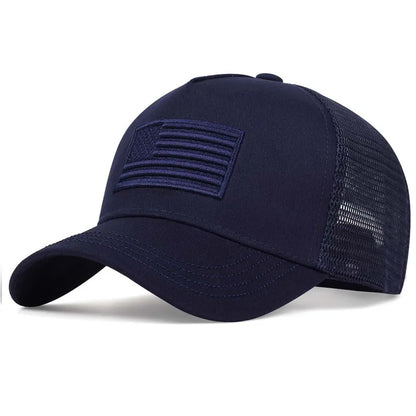 American Flag Embroidery Baseball Net Caps Adjustable