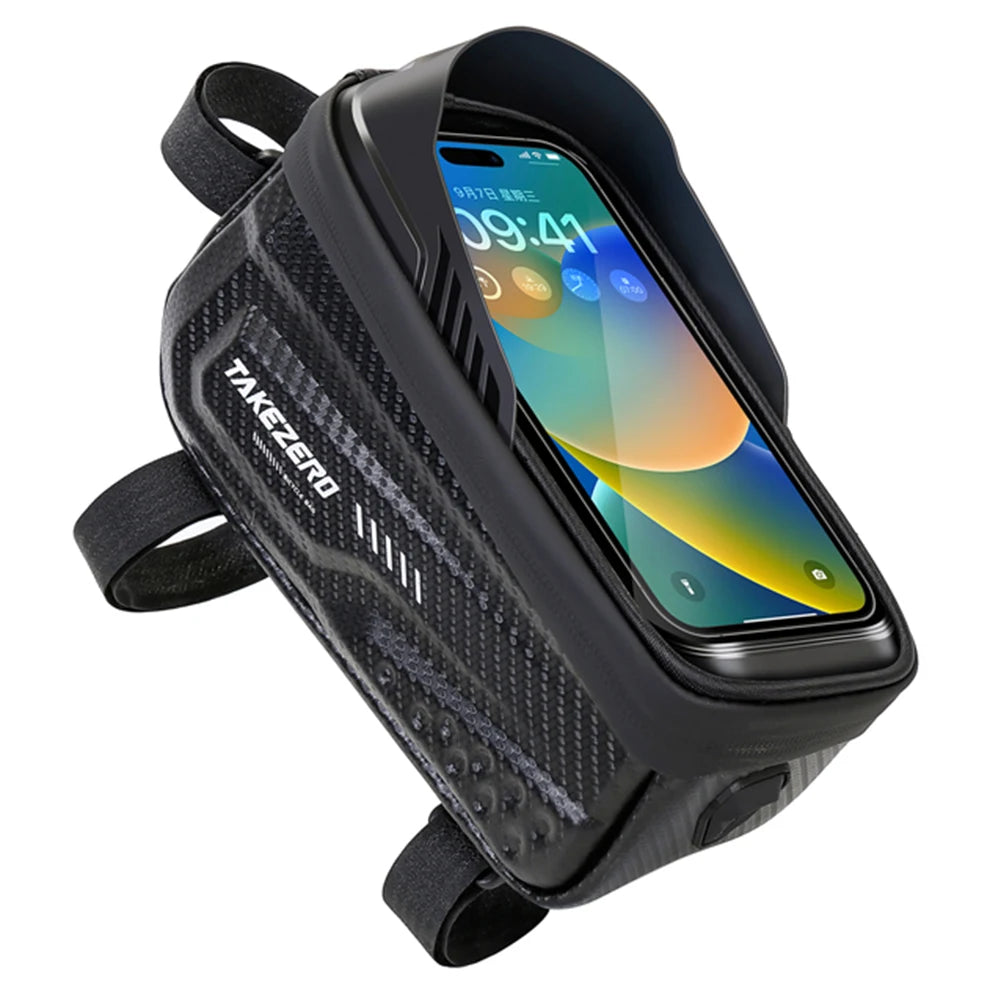 1.5L Bicycle Phone Front Frame Bag 7.4 Inch Touchscreen Bike Frame Front Tube Bag Hard Casing Bike Bag Bike Accessories