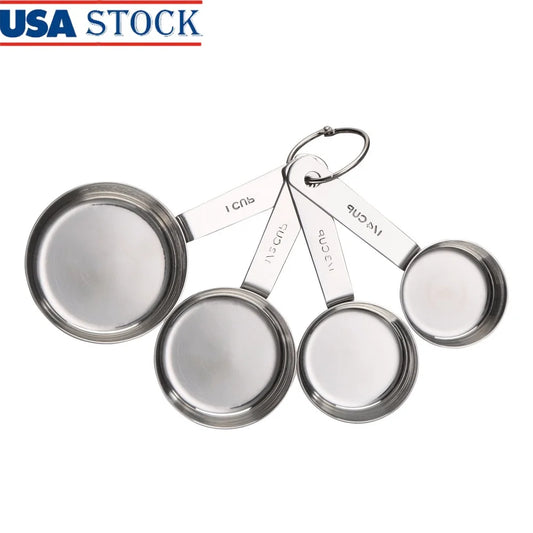 Stainless Steel Nesting Measuring Cups Set of 4 with Handles Locking Ring Engraved Sizes Baking Cooking and Food Preparation