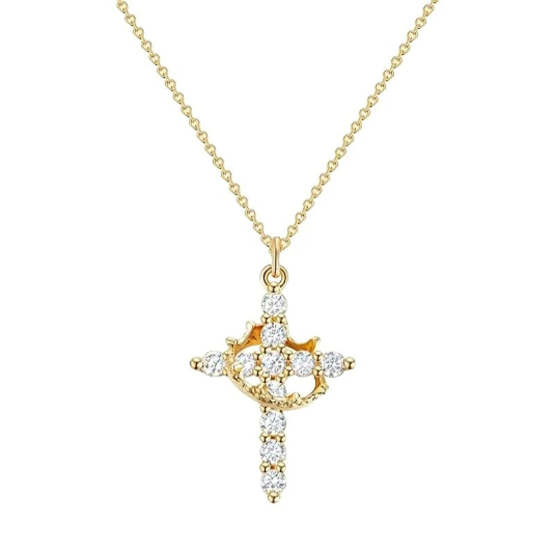 Light Luxury Pave Zircon Cross Necklace | Gold/Silver Dual-Tone Colors | Unique Versatile Daily Jewelry
