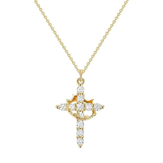 Light Luxury Pave Zircon Cross Necklace | Gold/Silver Dual-Tone Colors | Unique Versatile Daily Jewelry
