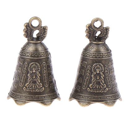 2Pcs Retro China's Mini Bronze Sculpture Pray Buddha Feng Shui Bell Home Garden Decorative Wind Bells Car Pendant Accessories