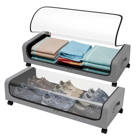 2Pack Bed Storage Box with Wheels Large Capacity Rolling Storage Bin with Clear Window and Handles for Clothes Toys Shoes