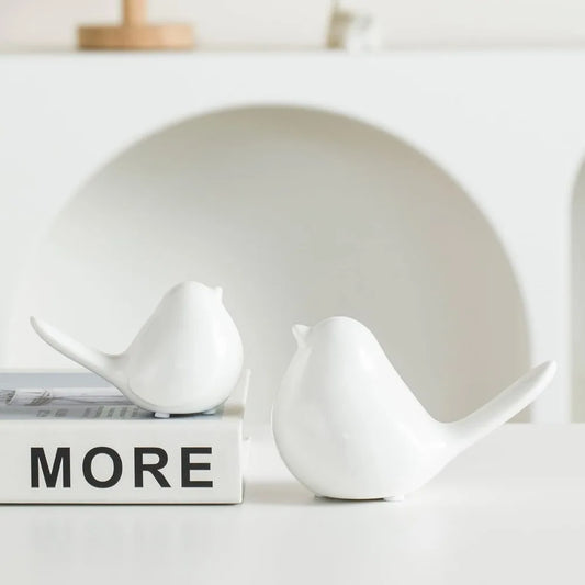 2 Pcs Small Animal Statues, White Bird Home Decor, Cute White Fat Bird Modern Home Decorative, Ceramic Decor for Office Desktop