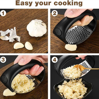 Stainless Steel Garlic Press - Manual Mincer for Fresh Paste, Easy Squeeze Design, Dishwasher Safe, Rust-Proof Kitchen Tool (Sil