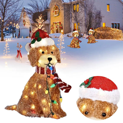 Mimic Dog Shape Sign Waterproof Light Up Puppy Figurine Wearing Xmas Hat Acrylic for Home Garden Front Pathway Walkway