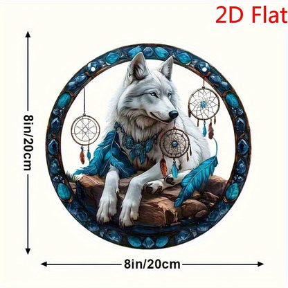 1PC 2D  Wolf Dreamcatcher Wall Art - 2D Acrylic Animal Themed Decor
