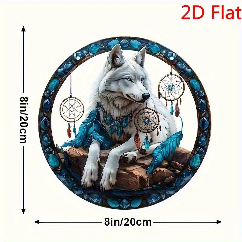 1PC 2D  Wolf Dreamcatcher Wall Art - 2D Acrylic Animal Themed Decor