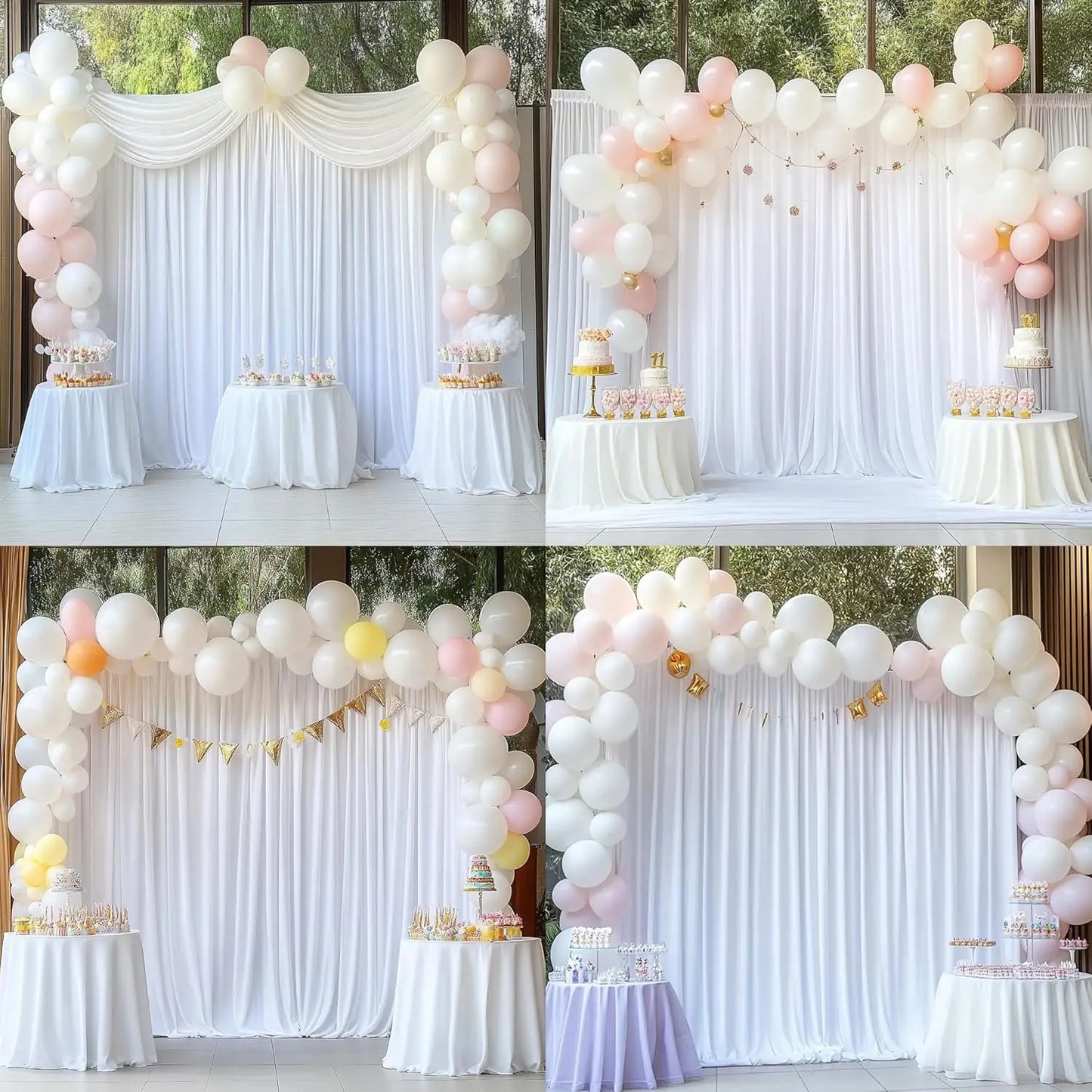 50ft×10ft Wrinkle Free White Backdrop Curtain for Wedding Party, 10 Panels 5×10ft Thick Silky Polyester Photo Backdrop Drapes Cu