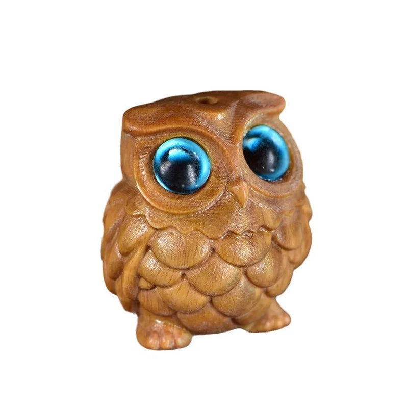 Mini Wood Carving Owl, Green Sandalwood Ornaments, Lovely Creative DIY Pendant, Table Decoration, Children's Commemorative Gifts