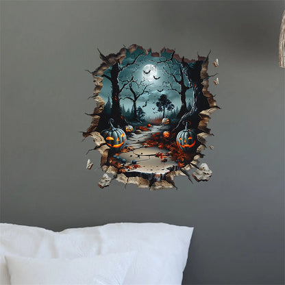 Gothic Halloween Wall Decal Haunted House Ghosts and Bats Scary Wall Decorations for Spooky Home Atmosphere