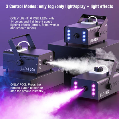 U'King 1500W Smoke Machine RGB 6 LED Fog Machine with Remote Control for DJ Disco Party Nightclub Stage Effect Fogger Machine