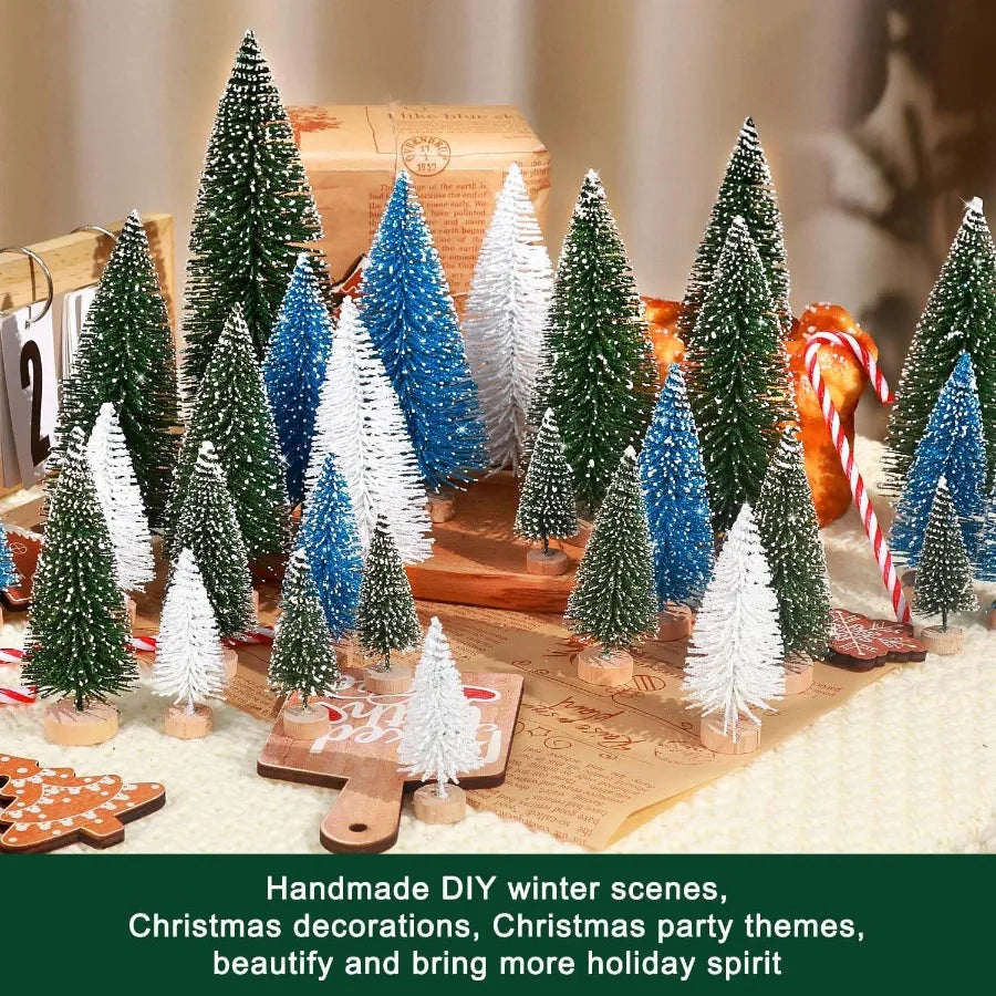 30Pcs Mini Christmas Trees Artificial Christmas Tree Bottle Brush Trees with Wooden Base for Christmas Decor Christmas Party Ho