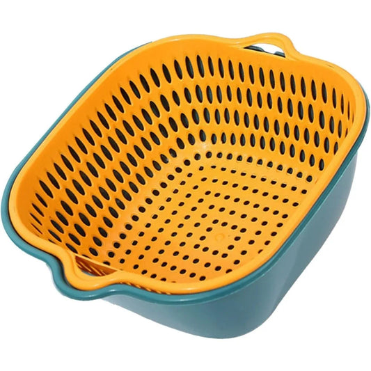 2 in 1 Plastic Vegetable Washing Basket, Carry Large Number Ingredients and Fruits, Multiple Drain Basket Kitchen Fruit Washing