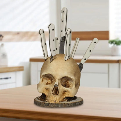 Skull Knife Holder Resin Fruit Chopping Knife Stand Creative Horror Skull Knife Rack Halloween Party Decoration