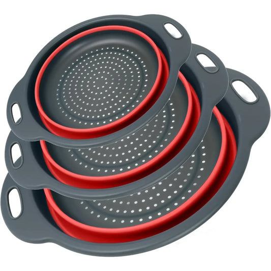 Collapsible Colander 3-Pack Set Space-Saving Foldable Kitchen Strainer with Non-Slip Base Durable Thickened PP+TPE Collapsible S