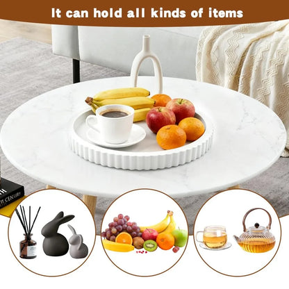 White Round Fluted Decorative Resin Tray for Bathroom Vanity, Perfume, Jewelry & Decor