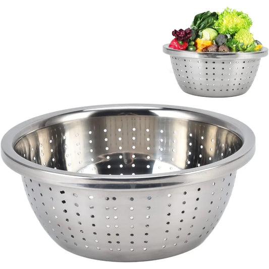 Vegetable Washing Basket, Drain Holes Stainless Steel Colander, Strainer Washing Basket for Drainage Basin, Rice Sieve and Stora