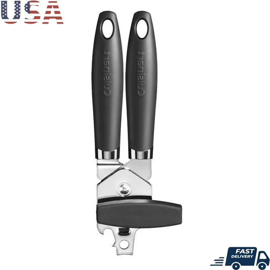 Curve Handle Can Opener with Built-in Bottle Opener Non-Slip Soft Grip Dishwasher Safe Kitchen Gadget Stainless Steel Blade