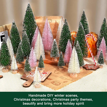 30Pcs Mini Christmas Trees Artificial Christmas Tree Bottle Brush Trees with Wooden Base for Christmas Decor Christmas Party Ho