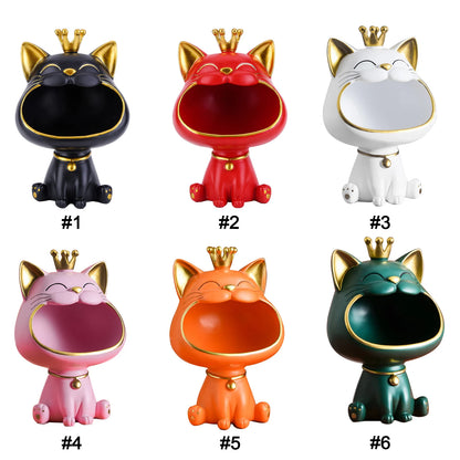 Lucky Cat Statue Decoration Resin Big Mouths Cat Statue Creative Small Items Container Cute Desktop Storage Accessories