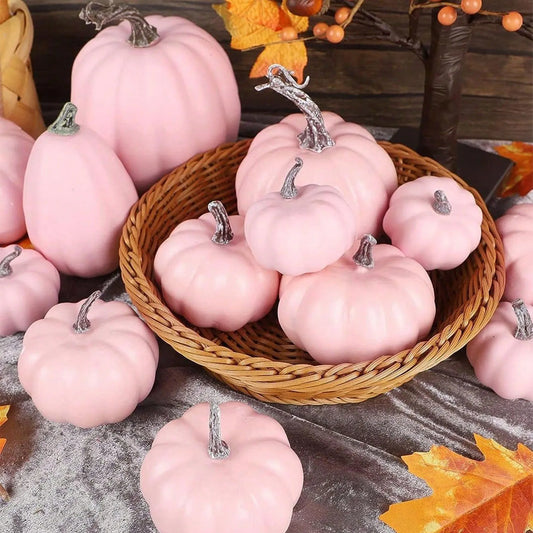 12PCS Artificial Pumpkins Pink Faux Pumpkins Decoration for Home Farmhouse Harvest Festival Decor Photo Props