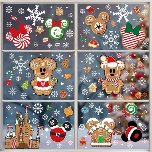 12 Sheets DoubleSided Christmas Gingerbread Window Cling Decorations for Indoor Office and Home Use Festive Mouse Castle Snowfl