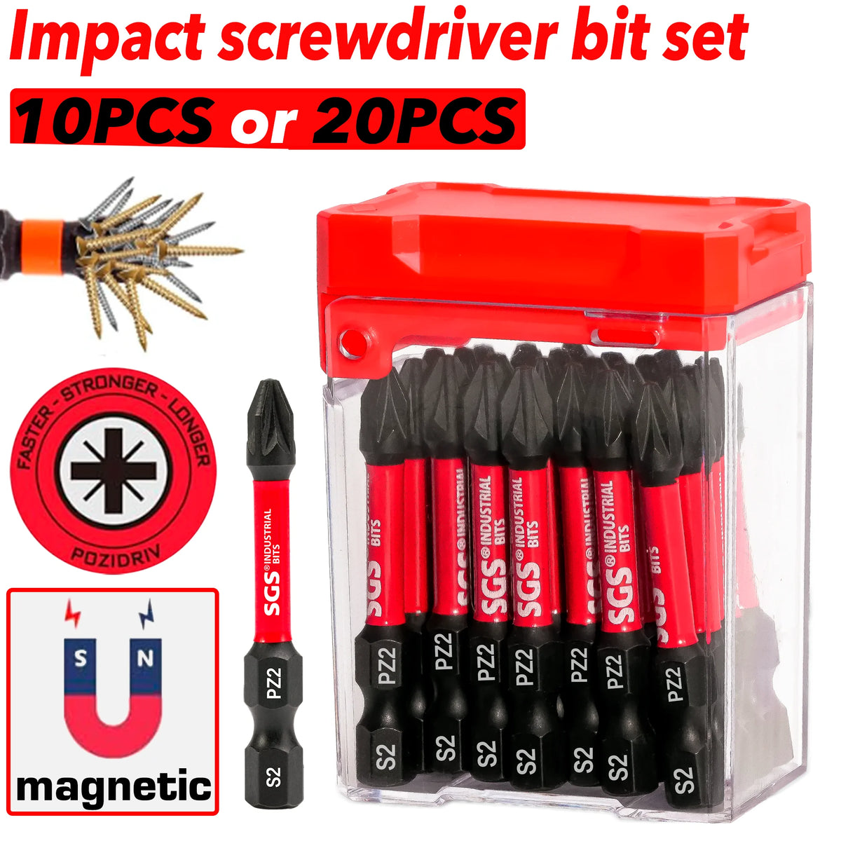 20pc Magnetic PZ2 Impact Screwdriver Bits 50mm S2 Steel Drill Bits
