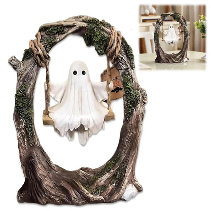 Ghost on Tree Swing Statue Resin Small Ghost Figurine Multi-Purpose Lovely Ghost Decorations for Desktop Bookshelf Decor