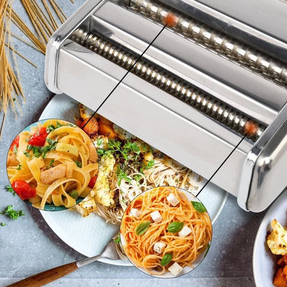 Stainless Steel Pasta Maker Machine Adjustable Noodle Dumpling Press with Two Cutters Multifunctional Kitchen Appliance