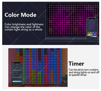 Smart Curtain Lights Bluetooth App Control RGB LED String Waterproof Fairy Light USB DIY Text Pattern Display Halloween Decor