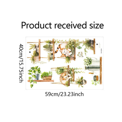 1pcs Painted Cat Green Plant Pot Home Background Wall Decoration Wall Stickers Self-Adhesive