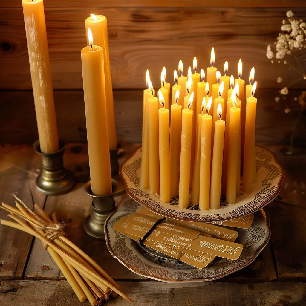 25PCS/1PACK Hanukkah Candle Natural Beeswax Chanukah Candles Thin Taper Honey Candles for Ritual Birthday Unscented